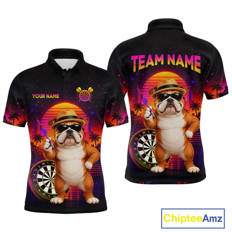 Custom Neon Funny Bulldog Darts Team Jersey Dart Shirts for Men Dart League Polo & 1/4Zip NNT363