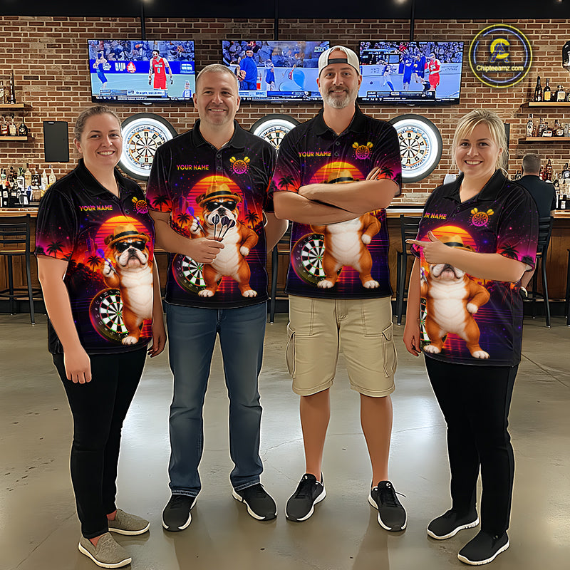 Custom Neon Funny Bulldog Darts Team Jersey Dart Shirts for Women Dart League Polo & 1/4Zip NNT363