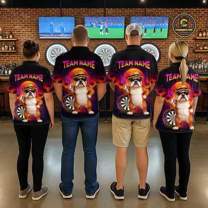 Custom Neon Funny Bulldog Darts Team Jersey Dart Shirts for Women Dart League Polo & 1/4Zip NNT363