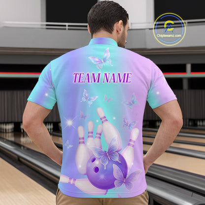 Custom Neon Butterfly Bowling Jersey for Men Bowling Team Shirts Bowling League Polo & 1/4 Zip HNT172