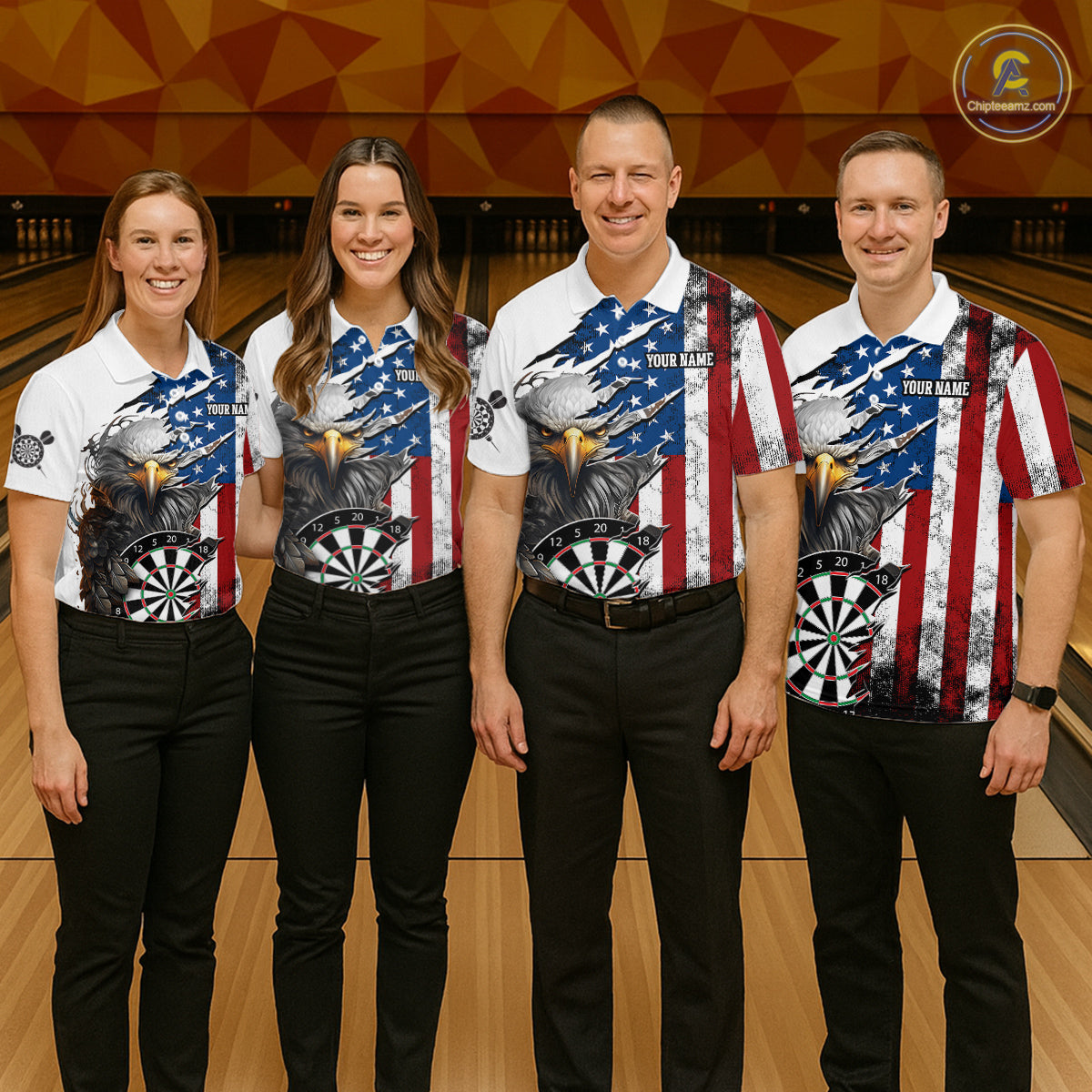 Custom American Flag Eagle Dart Shirts for Men Darts Team Jerseys Polo & 1/4 Zip NNT138