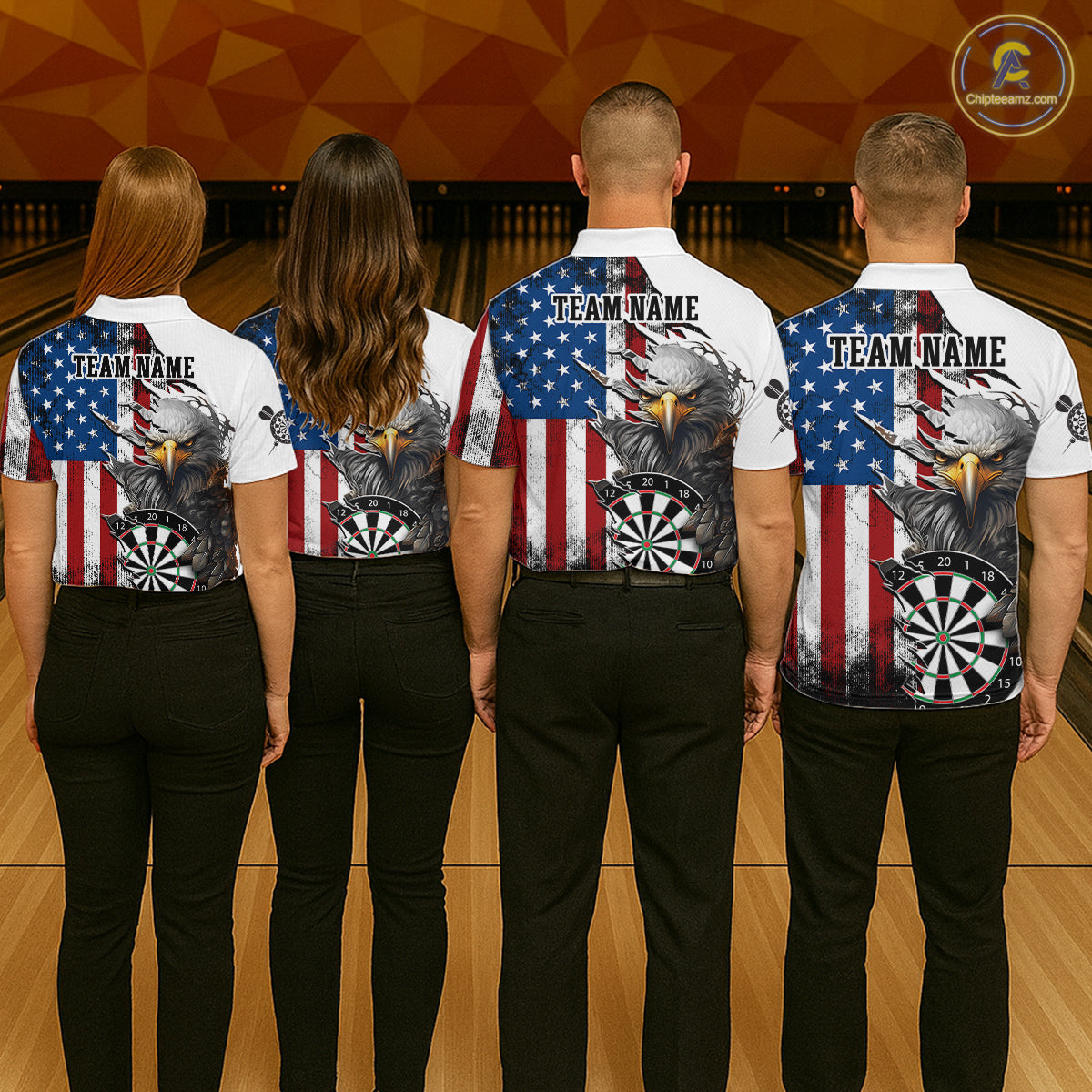 Custom American Flag Eagle Dart Shirts for Men Darts Team Jerseys Polo & 1/4 Zip NNT138
