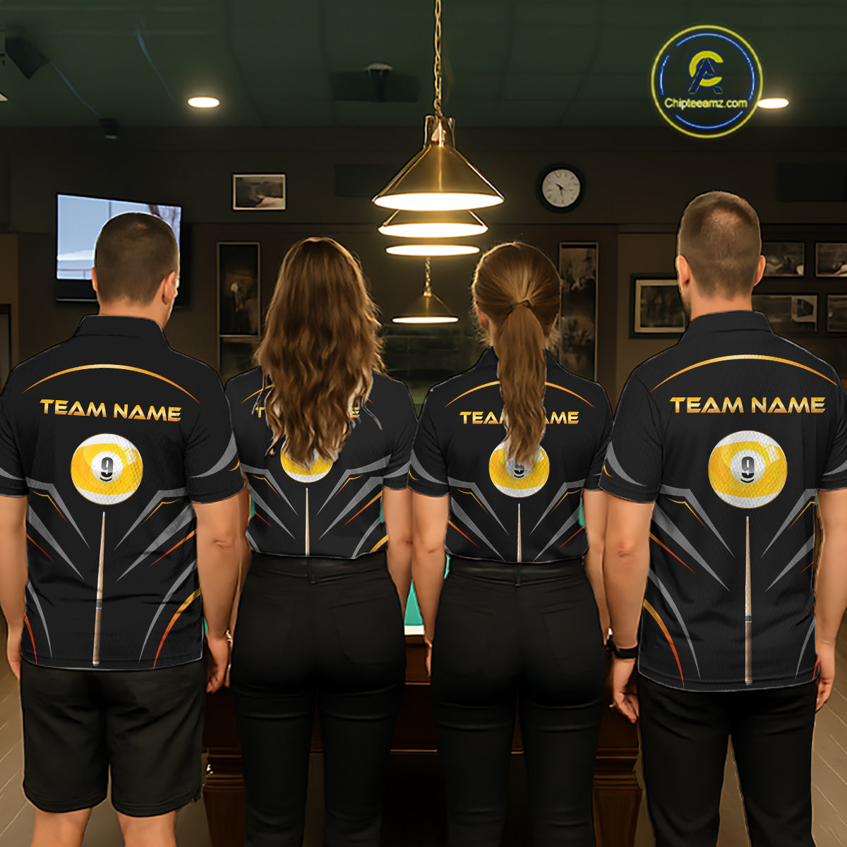 Custom Black and Gold 9 Ball Pool Billiard Shirt for Women Polo & 1/4 Zip Billiard Team Jerseys NNT158
