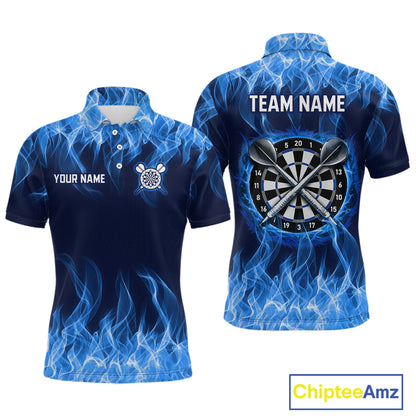 Custom Blue Fire Flame Darts Board Dart Tournament Dart Shirts For Men Darts Team Jerseys NNT118