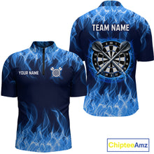 Load image into Gallery viewer, Custom Blue Fire Flame Darts Board Dart Tournament Dart Shirts For Men Darts Team Jerseys NNT118