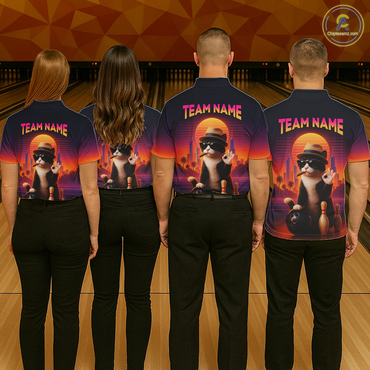 Custom Funny Cat Bowling Jersey for Women Bowling Uniform Bowling Team Shirts Polo & 1/4 Zip HNT196