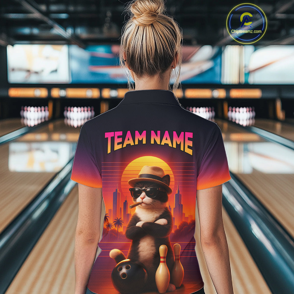 Custom Funny Cat Bowling Jersey for Women Bowling League Bowling Team Shirts Polo & 1/4 Zip HNT197