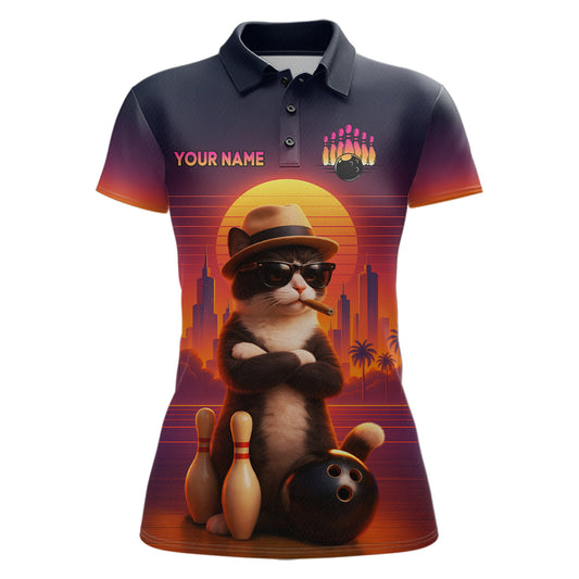 Custom Funny Cat Bowling Jersey for Women Bowling League Bowling Team Shirts Polo & 1/4 Zip HNT197