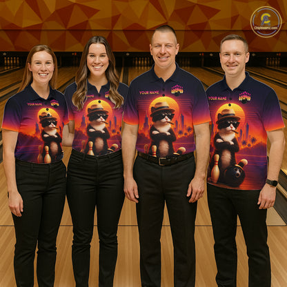 Custom Funny Cat Bowling Jersey for Men Bowling League Bowling Team Shirts Polo & 1/4 Zip HNT197