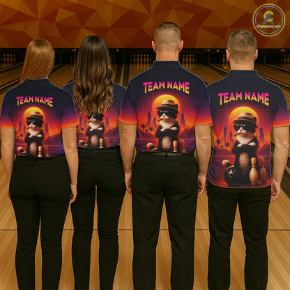 Custom Funny Cat Bowling Jersey for Men Bowling League Bowling Team Shirts Polo & 1/4 Zip HNT197