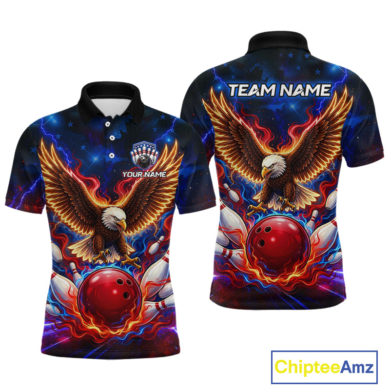 Custom Red Flame Eagle Bowling Jersey for Men Bowling Team Shirts Polo & 1/4 Zip HNT511