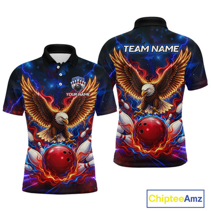Custom Red Flame Eagle Bowling Jersey for Men Bowling Team Shirts Polo & 1/4 Zip HNT511