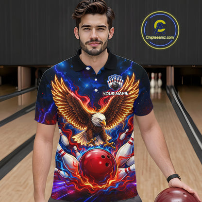 Custom Red Flame Eagle Bowling Jersey for Men Bowling Team Shirts Polo & 1/4 Zip HNT511