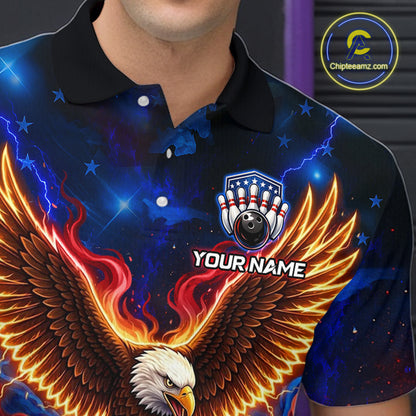 Custom Red Flame Eagle Bowling Jersey for Men Bowling Team Shirts Polo & 1/4 Zip HNT511