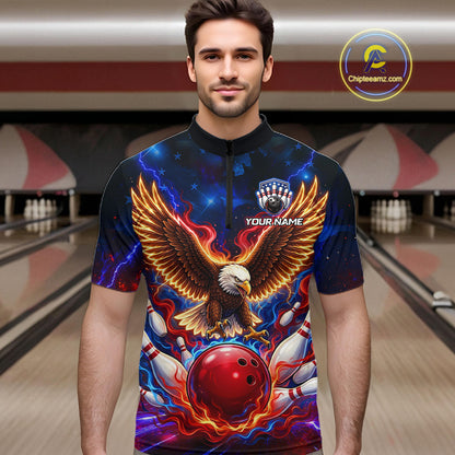 Custom Red Flame Eagle Bowling Jersey for Men Bowling Team Shirts Polo & 1/4 Zip HNT511