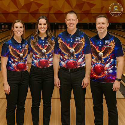 Custom Red Flame Eagle Bowling Jersey for Men Bowling Team Shirts Polo & 1/4 Zip HNT511