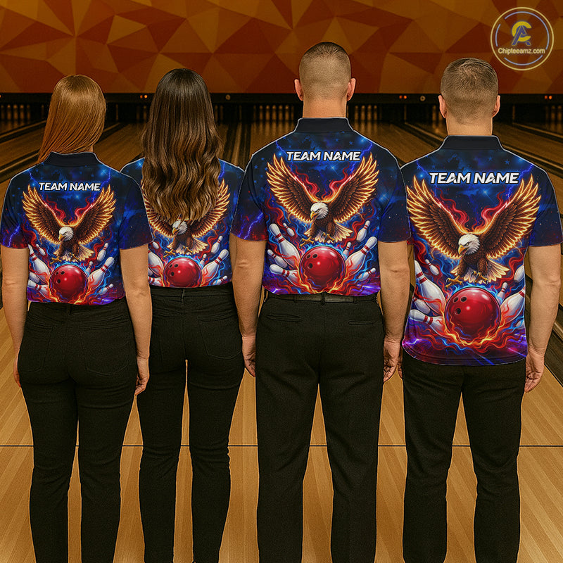 Custom Red Flame Eagle Bowling Jersey for Women Bowling Team Shirts Polo & 1/4 Zip HNT511