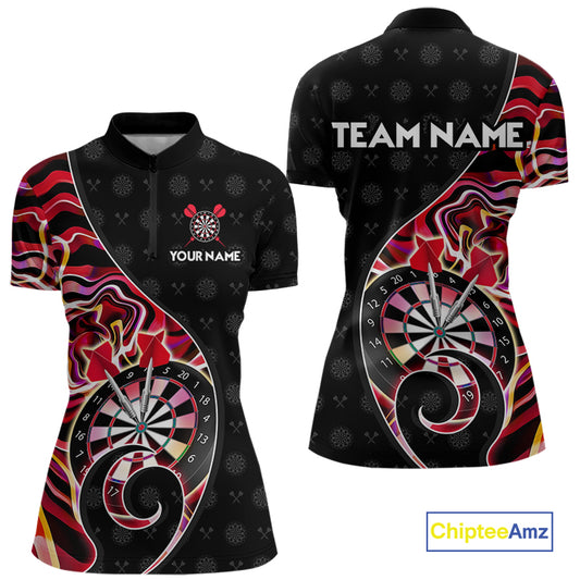 Custom Red Neon Wave Darts Shirt for Women Darts Team Jerseys Dartboard Shirt NNT295