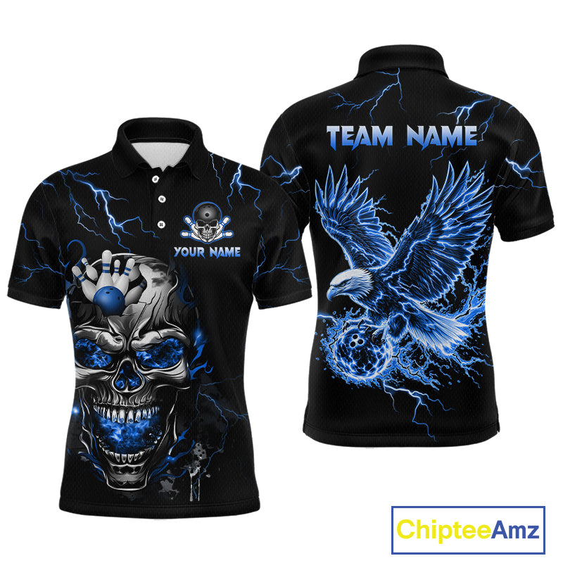 Custom Blue Flame Skull Eagle Bowling Shirts for Men Bowling Team Jersey Bowling Tournament HNT657