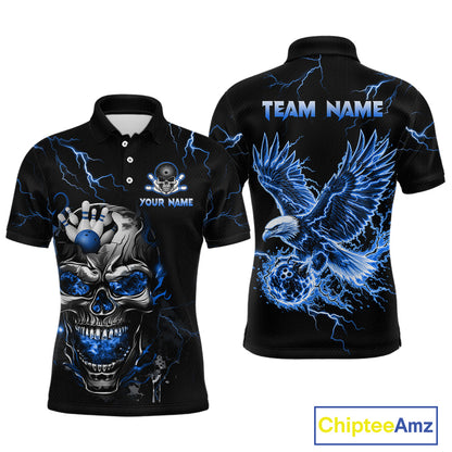Custom Blue Flame Skull Eagle Bowling Shirts for Men Bowling Team Jersey Bowling Tournament HNT657