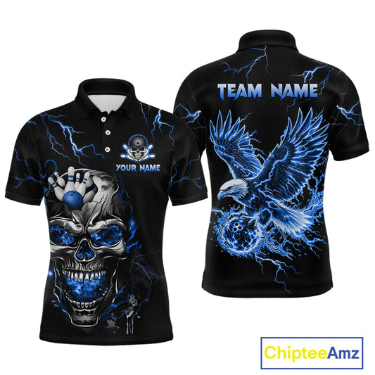 Custom Blue Flame Skull Eagle Bowling Shirts for Men Bowling Team Jersey Bowling Tournament HNT657