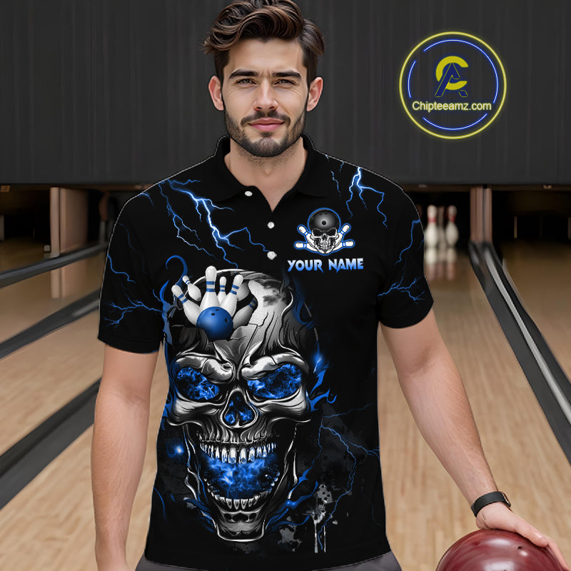 Custom Blue Flame Skull Eagle Bowling Shirts for Men Bowling Team Jersey Bowling Tournament HNT657