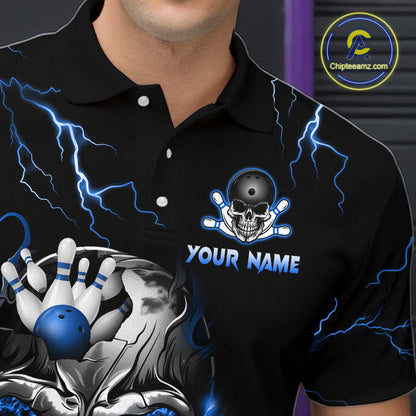 Custom Blue Flame Skull Eagle Bowling Shirts for Men Bowling Team Jersey Bowling Tournament HNT657