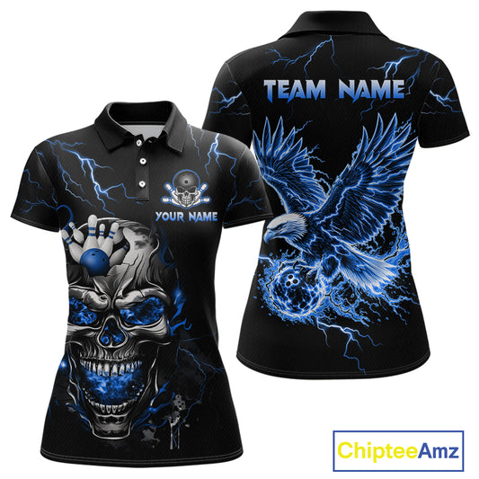 Custom Blue Flame Skull Eagle Bowling Shirts for Women Bowling Team Jersey Bowling Tournament HNT657