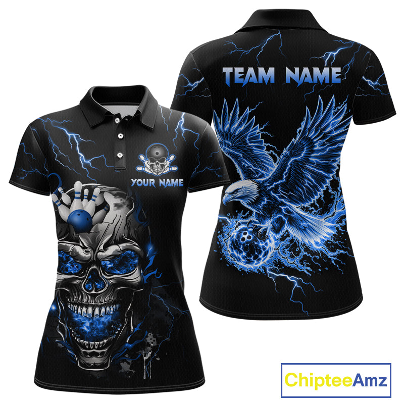 Custom Blue Flame Skull Eagle Bowling Shirts for Women Bowling Team Jersey Bowling Tournament HNT657