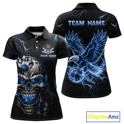 Custom Blue Flame Skull Eagle Bowling Shirts for Women Bowling Team Jersey Bowling Tournament HNT657