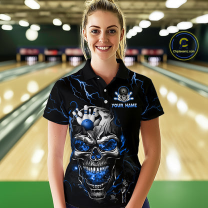 Custom Blue Flame Skull Eagle Bowling Shirts for Women Bowling Team Jersey Bowling Tournament HNT657