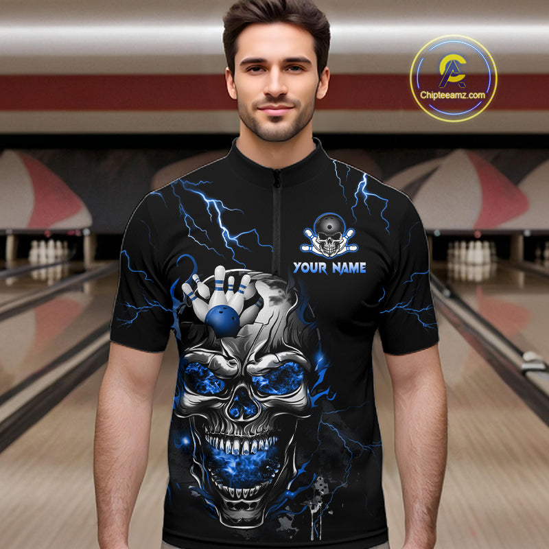 Custom Blue Flame Skull Eagle Bowling Shirts for Men Bowling Team Jersey Bowling Tournament HNT657