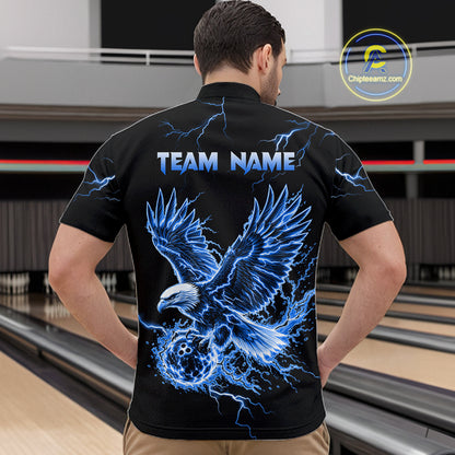 Custom Blue Flame Skull Eagle Bowling Shirts for Men Bowling Team Jersey Bowling Tournament HNT657