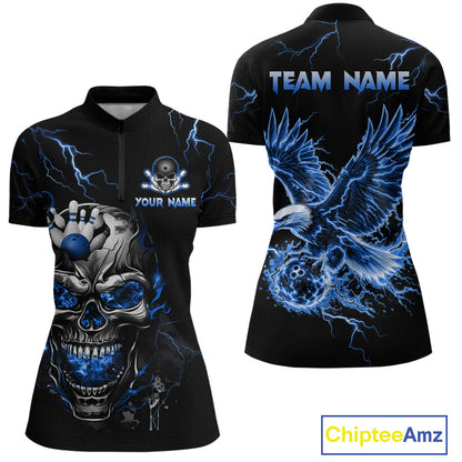 Custom Blue Flame Skull Eagle Bowling Shirts for Women Bowling Team Jersey Bowling Tournament HNT657