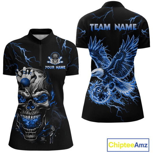 Custom Blue Flame Skull Eagle Bowling Shirts for Women Bowling Team Jersey Bowling Tournament HNT657