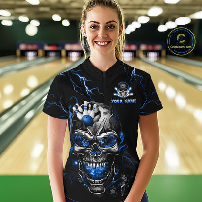 Custom Blue Flame Skull Eagle Bowling Shirts for Women Bowling Team Jersey Bowling Tournament HNT657