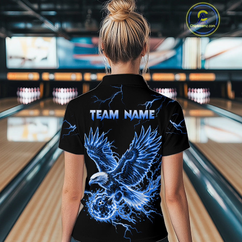 Custom Blue Flame Skull Eagle Bowling Shirts for Women Bowling Team Jersey Bowling Tournament HNT657