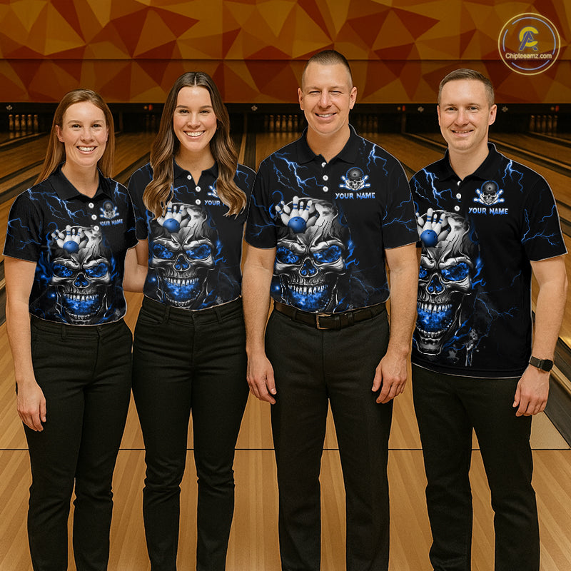 Custom Blue Flame Skull Eagle Bowling Shirts for Women Bowling Team Jersey Bowling Tournament HNT657