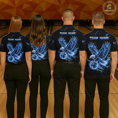 Custom Blue Flame Skull Eagle Bowling Shirts for Men Bowling Team Jersey Bowling Tournament HNT657