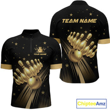 Load image into Gallery viewer, Custom Black and Gold Bowling Jersey for Men Bowling Team Shirts Bowling Uniform Polo &amp; 1/4 Zip HNT176