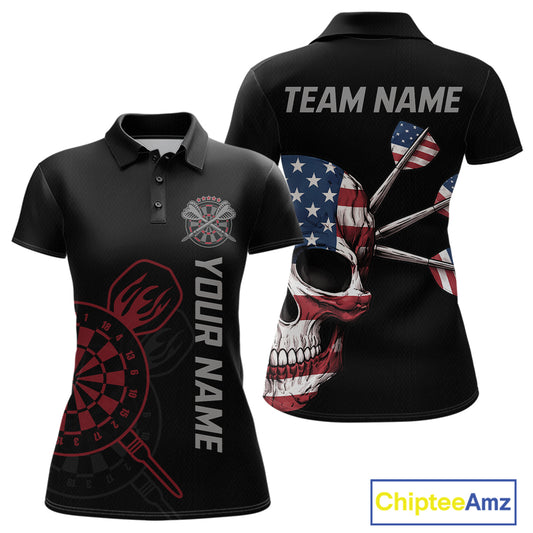 Custom Skull US Flag Dart Shirts For Women Dart Board Shirts Polo & 1/4 Zip Dart Jersey Team NNT127