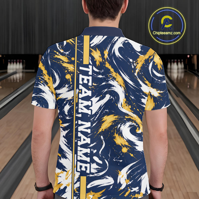 Custom White Yellow Camo Abstract Splash Bowling Shirts for Men Bowling Team Jersey for Bowler HNT658