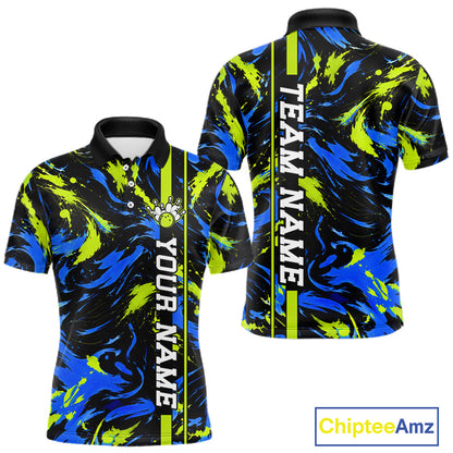 Custom Blue Green Camo Abstract Splash Bowling Shirts for Men Bowling Team Jersey for Bowler HNT658