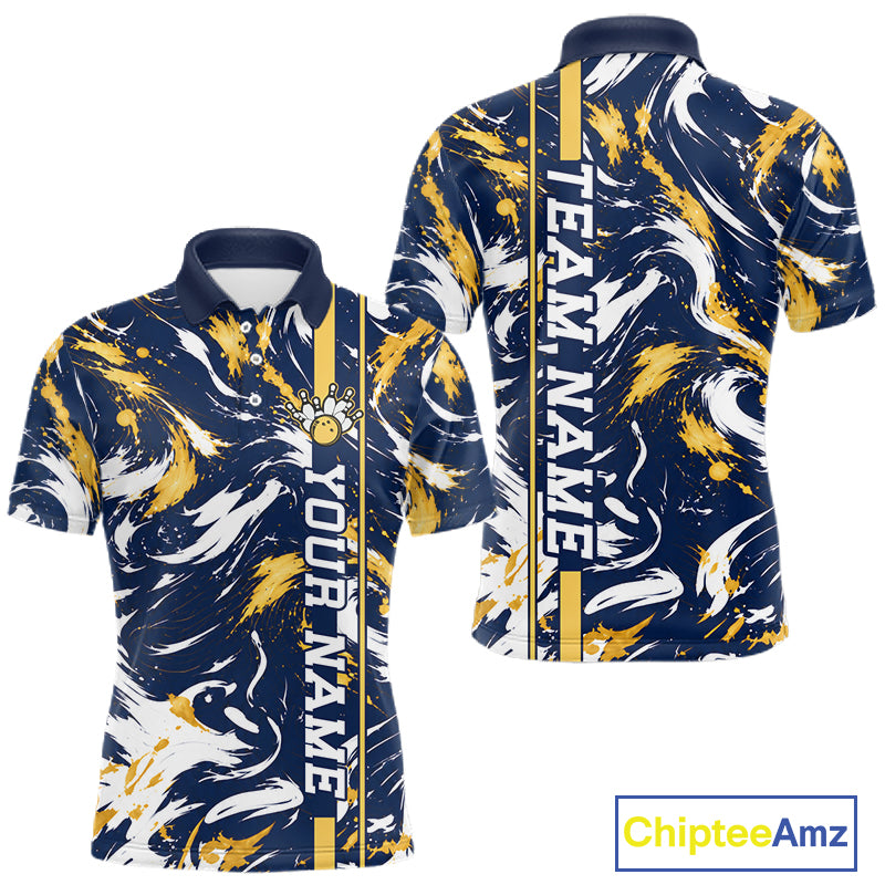 Custom White Yellow Camo Abstract Splash Bowling Shirts for Men Bowling Team Jersey for Bowler HNT658