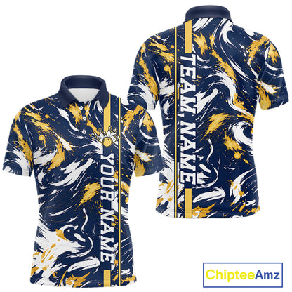 Custom White Yellow Camo Abstract Splash Bowling Shirts for Men Bowling Team Jersey for Bowler HNT658