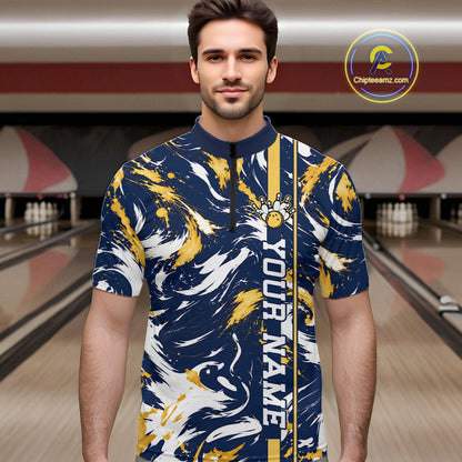 Custom White Yellow Camo Abstract Splash Bowling Shirts for Men Bowling Team Jersey for Bowler HNT658