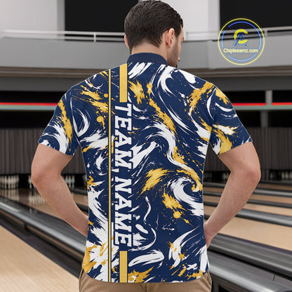Custom White Yellow Camo Abstract Splash Bowling Shirts for Men Bowling Team Jersey for Bowler HNT658