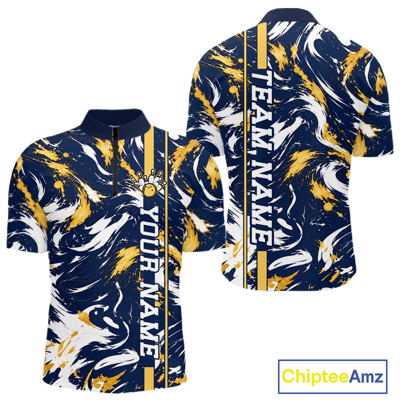 Custom White Yellow Camo Abstract Splash Bowling Shirts for Men Bowling Team Jersey for Bowler HNT658