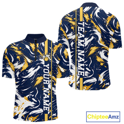 Custom White Yellow Camo Abstract Splash Bowling Shirts for Men Bowling Team Jersey for Bowler HNT658
