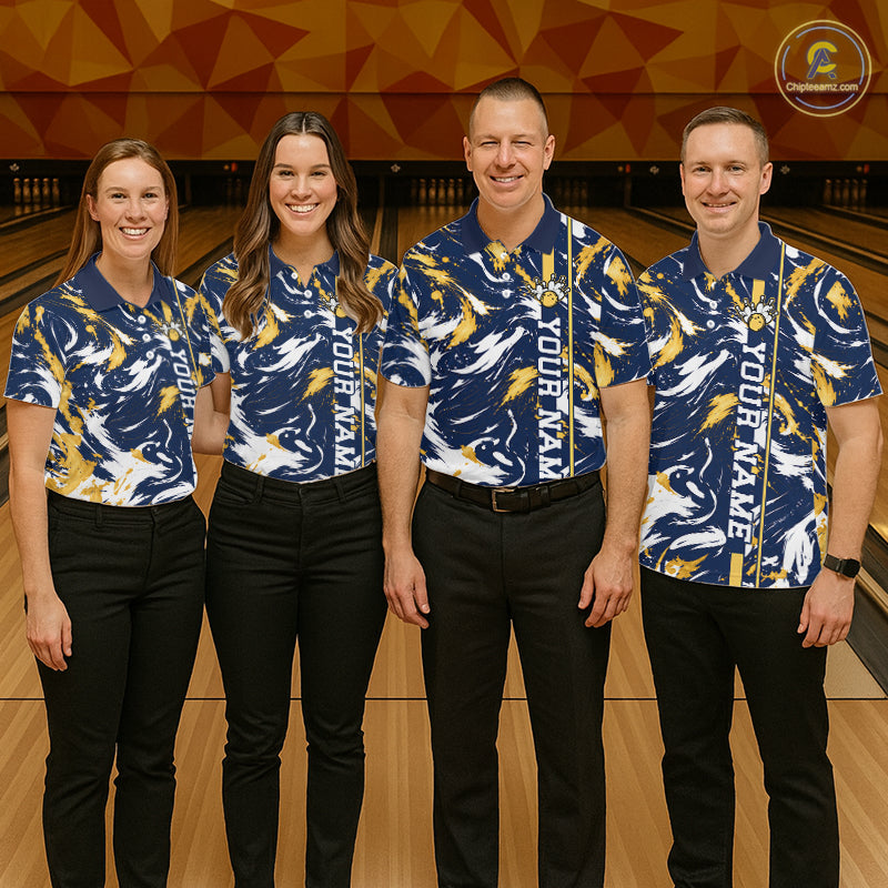 Custom White Yellow Camo Abstract Splash Bowling Shirts for Women Bowling Team Jersey for Bowler HNT658